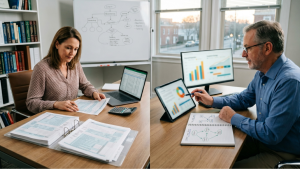 Tax return vs tax plan for Massachusetts business owners showing the difference between annual tax filing and year-round tax planning strategies
