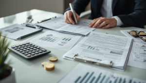 A CPA and a Massachusetts business owner reviewing financial documents to plan for business taxes on a real estate purchase.